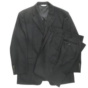 renoma レノマ セットアップ スーツ ジャケット ブレザー パンツ スラックス ストライプ サイズ94AB4 黒 ブラック メンズ 古着 中古