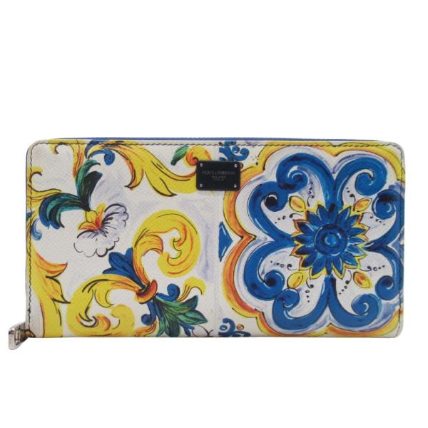 美品 DOLCE&amp;GABBANA ドルチェアンドガッバーナ マヨリカプリント 長財布 ラウンドジップ...
