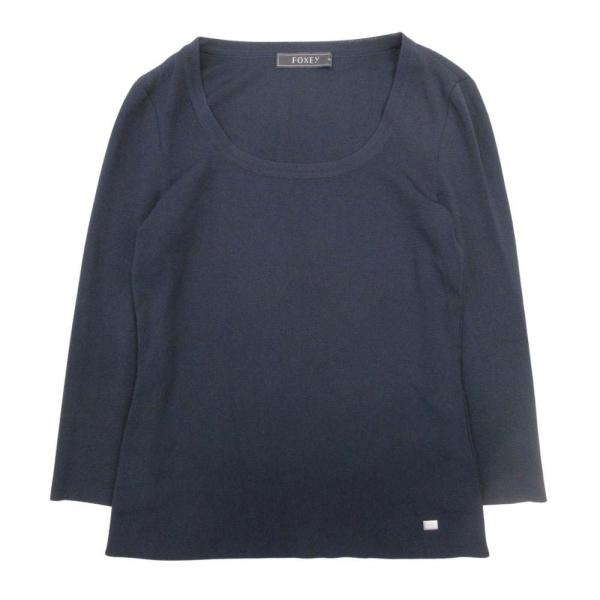 美品 FOXEY フォクシー ハイゲージ ラウンドネック ニット カットソー シャツ トップス Uネ...