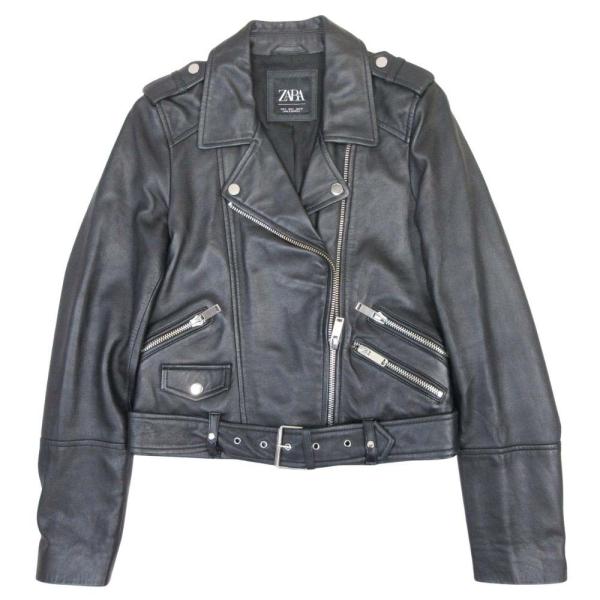 美品 ZARA ザラ 羊革 レザー ダブルライダース ブルゾン バイカージャケット アウター S 黒...