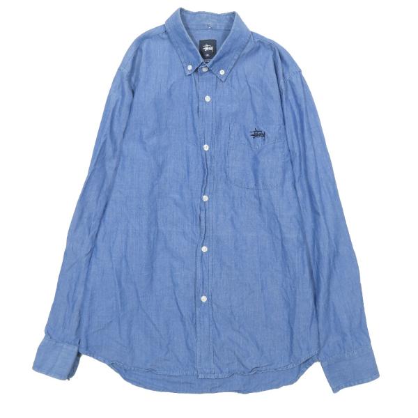 良品 STUSSY オールド ステューシー ボタンダウン 長袖シャツ ロゴ 刺繍 エルボー スター ...