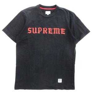 Supreme シュプリーム コットン プリント ロゴ Tシャツ カットソー 半袖 丸首 クルーネック サイズM 紺 ネイビー 赤 レッド メンズ 古着 中古