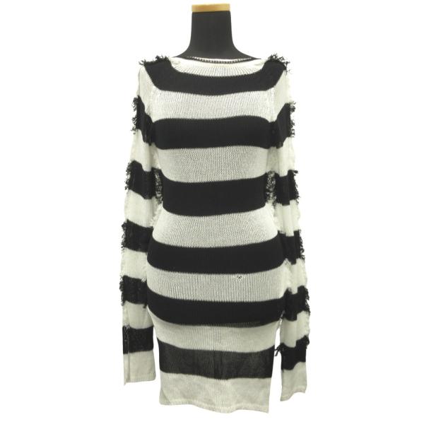 良品 MARNI マルニ 21ss ボーダー ニット ワンピース セーター ドレス フリンジ 40 ...