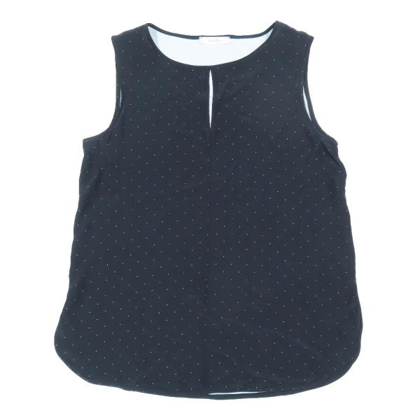 美品 MAX MARA マックスマーラ ドット柄ノースリーブ ブラウス スリット トップス ブラック...