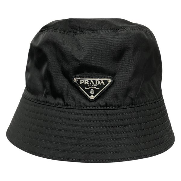 美品 PRADA プラダ ナイロン バケット ハット 帽子 トライアングルロゴ 三角ロゴプレート ナ...