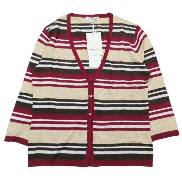 未使用 HANAE MORI 森英恵 ハナエモリ ニット カーディガン 長袖 Vネック ボーダー ハ...
