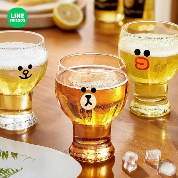 【LINE FRIENDS公式】丸みのある樽型グラス 450ml ブラウン コニー サリー ビールグ...