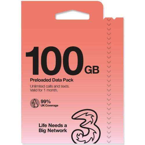 3UK イギリス SIM 超大容量 100GB 30日間 1か月 イギリスの最大手 THREE社 3...