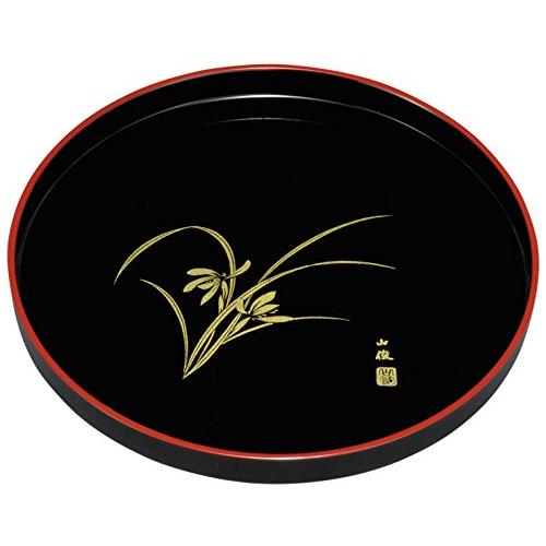 中西工芸 紀州のぬりもの 丸盆 黒 蘭 22-25-3