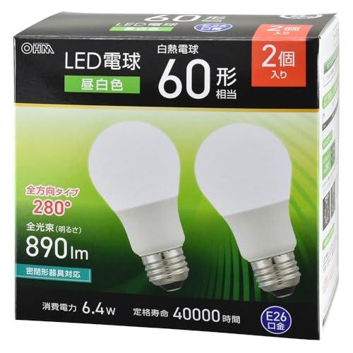 オーム(OHM)オーム電機 LED電球 E26 60形相当 昼白色 2個入 LDA6N-G AG59...