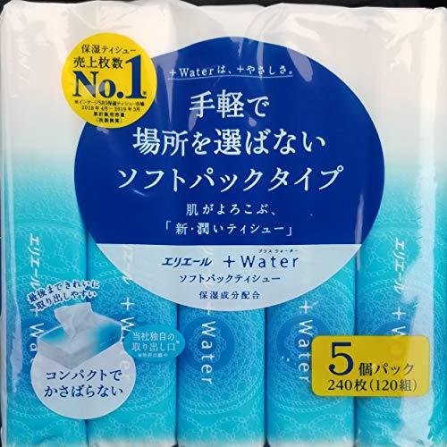 ソフトパックタイプ日本製 エリエール プラスウォーター 保湿成分配合 5個パック240枚（120組）...