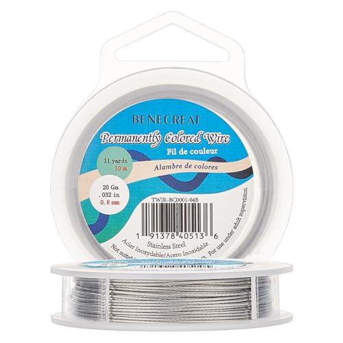 BENECREAT 全長10m線径0.8mmクラフトワイヤー ライトグレーワイヤー ナイロン塗装 ス...