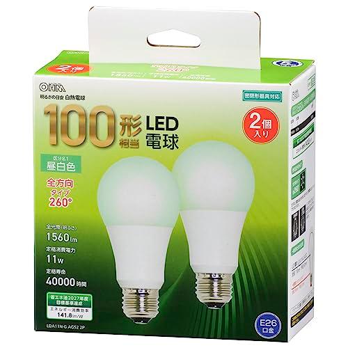 オーム(OHM) LED電球 E26 100形相当/100W相当 昼白色 密閉器具対応 2個入 5年...