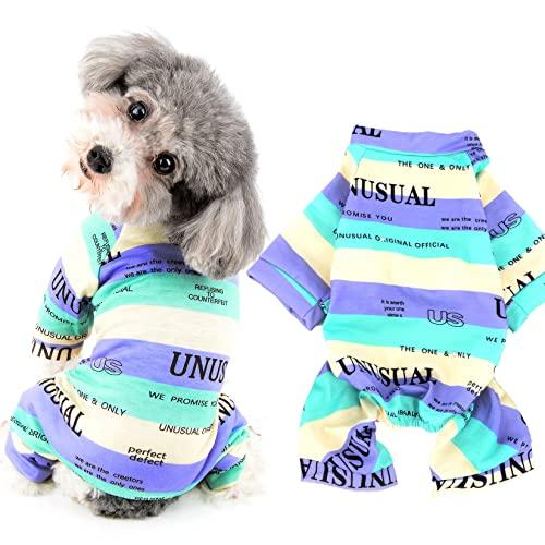 RANPHY 犬服 犬の服 つなぎ ロンパース パジャマ 縞柄 英字絵柄 かわいい おしゃれ 洋服 ...