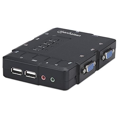 Manhattan 4ポート コンパクト KVM Switch USB &amp; ケーブルs &amp; オーディ...