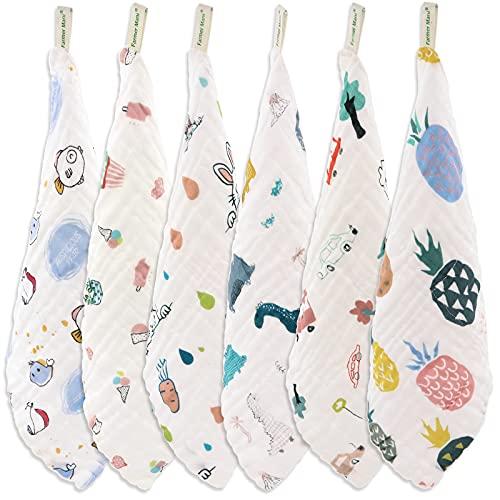 ガーゼベビータオルセット(6枚入り)綿100% 6層ベビータオル30×30 cm繰り返し使えるおしぼ...