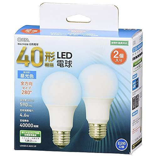 オーム(OHM) LED電球 E26 40形相当 昼光色 全方向 2個入 オーム電機 LDA5D-G...