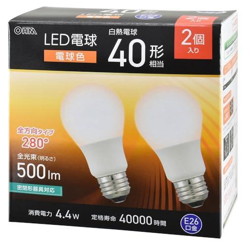 オーム(OHM)オーム電機 LED電球 E26 40形相当 電球色 2個入 LDA4L-G AG59...