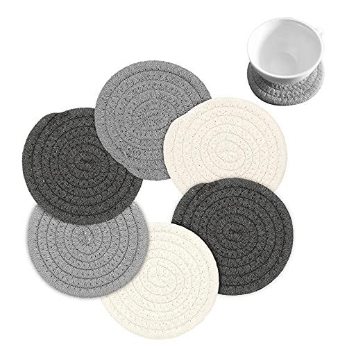 Tmtop コースター 吸水コースター 耐熱 6枚セット 直径11cm 綿ロープ 断熱パッド 茶托 ...