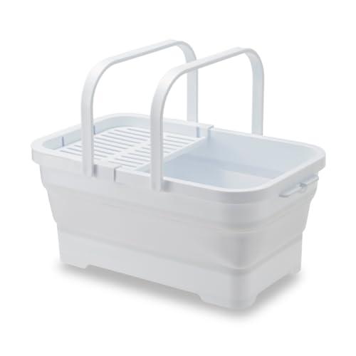 伊勢藤(ISETO) おりたためるバスケット15L ちょい置きトレー付 ホワイト 15L 幅46.3...