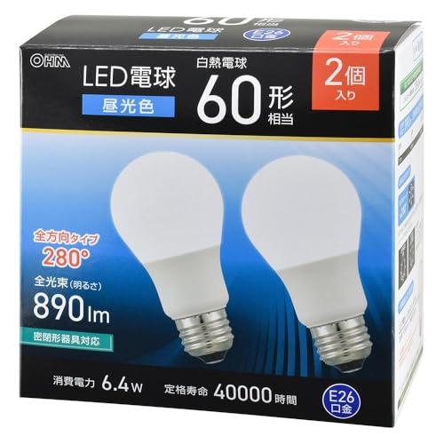 オーム(OHM)オーム電機 LED電球 E26 60形相当 昼光色 2個入 LDA6D-G AG59...