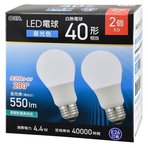 オーム(OHM)オーム電機 LED電球 E26 40形相当 昼光色 2個入 LDA4D-G AG59...
