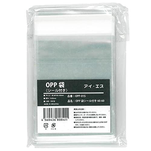 アイ・エス OPP袋 透明 100枚 シール付き W60×H60mm OPP-01S
