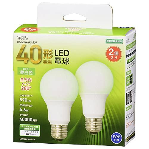 オーム(OHM) LED電球 E26 40形相当 昼白色 全方向 2個入 オーム電機 LDA5N-G...