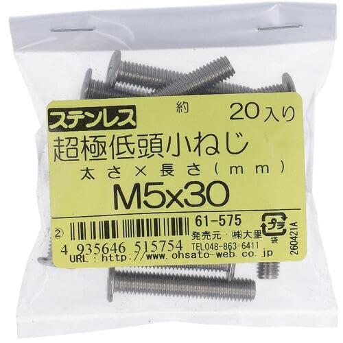 大里 ステンレス 超極低頭小ねじ 5Φ×長さ30mm 20本入 (61575)