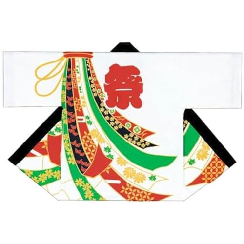 お祭り・子供用はっぴ シルクプリント子供袢天セット 白地にのしめ 帯・鉢巻付き B9671 5号 7...