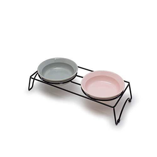 TAMAKI ペット用食器 アペティ 犬用丸 S ダブルセット グレー&amp;ピンク 直径30×奥行13×...