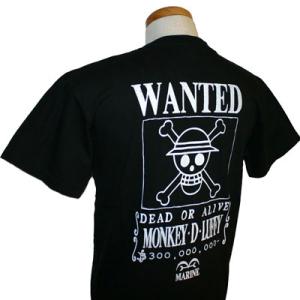 ワンピース_WANTED_ルフィー_メンズ_半袖Ｔシャツ【ブラック】(M)