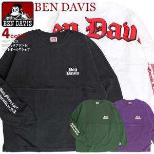 BEN DAVIS Tシャツ ベンデイビス 2023 ロゴ プリント フットボールTシャツ メンズ 袖プリント ワイド ロンT BEN-1990｜renovatio