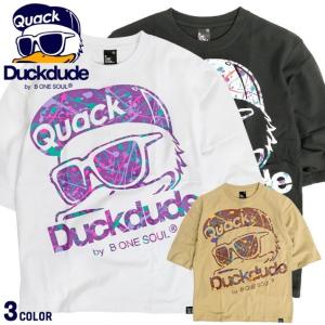 DUCK DUDE Tシャツ ダックデュード ヒュージ アヒルフェイス スプラッシュ プリント 7分袖Tシャツ ペンキ柄 アヒルロゴ TSL-127
