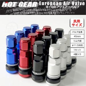 送料無料 エアー バルブ ４個セット ホットギア ヨーロピアンエアバルブ 汎用 全長45mm 対応穴径11.5Φ シルバー ブラック レッド ブルー｜rensshop