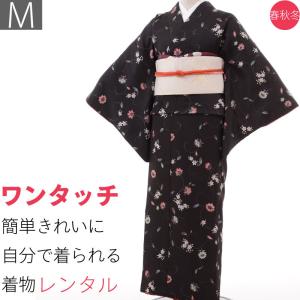 着物 レンタル Mサイズ 京袋帯セット 黒・アールヌーボー｜rental-kimono