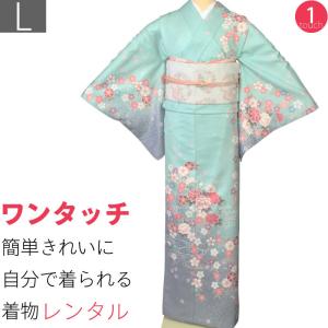 訪問着 レンタル L 浅葱 しだれ桜 簡単 ワンタッチ 着物 入学式｜rental-kimono