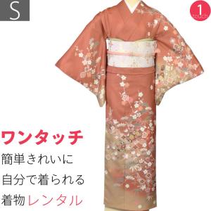 訪問着 レンタル S 茶色 梅/橘 簡単 ワンタッチ 着物 披露宴｜rental-kimono
