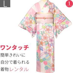 着物 レンタル Lサイズ 袋帯セット 江戸小紋 赤ピンク 鮫小紋