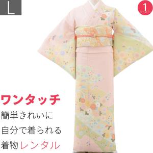 着物 レンタル Lサイズ 袋帯セット 江戸小紋 赤ピンク 鮫小紋