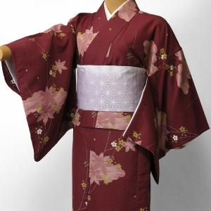 単衣 着物 レンタル セット Sサイズ レディース 赤 桜紅葉｜rental-kimono