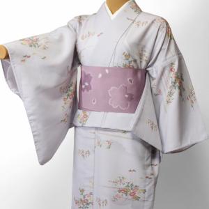 単衣 着物 レンタル セット Sサイズ レディース グレー 菖蒲秋草｜rental-kimono