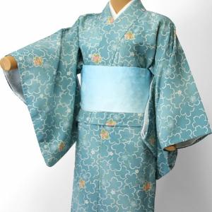 単衣 着物 レンタル セット Sサイズ レディース 青緑 桜｜rental-kimono