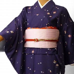 単衣 着物 レンタル 名古屋帯セット Sサイズ レディース 紺 コマ｜rental-kimono