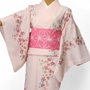 単衣 着物 レンタル セット XSサイズ レディース ピンク 桜縦縞｜rental-kimono