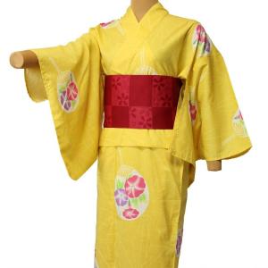 浴衣 レンタル セット Sサイズ レディース 黄色・うちわ柄｜rental-kimono