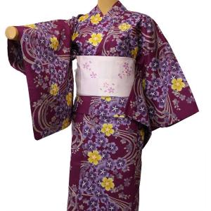 浴衣 レンタル セット Mサイズ レディース 赤紫 流水｜rental-kimono
