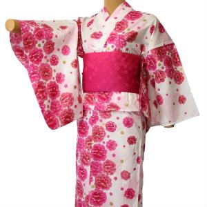 浴衣 レンタル セット Sサイズ レディース 白・バラポップ｜rental-kimono