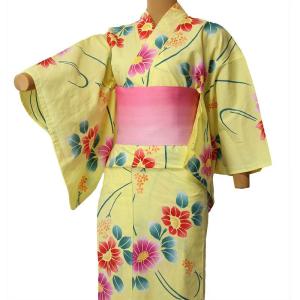 浴衣 レンタル セット Sサイズ レディース 紺ピンク 和風花｜rental-kimono