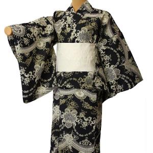 浴衣 レンタル セット Lサイズ レディース 黒ゴシック｜rental-kimono